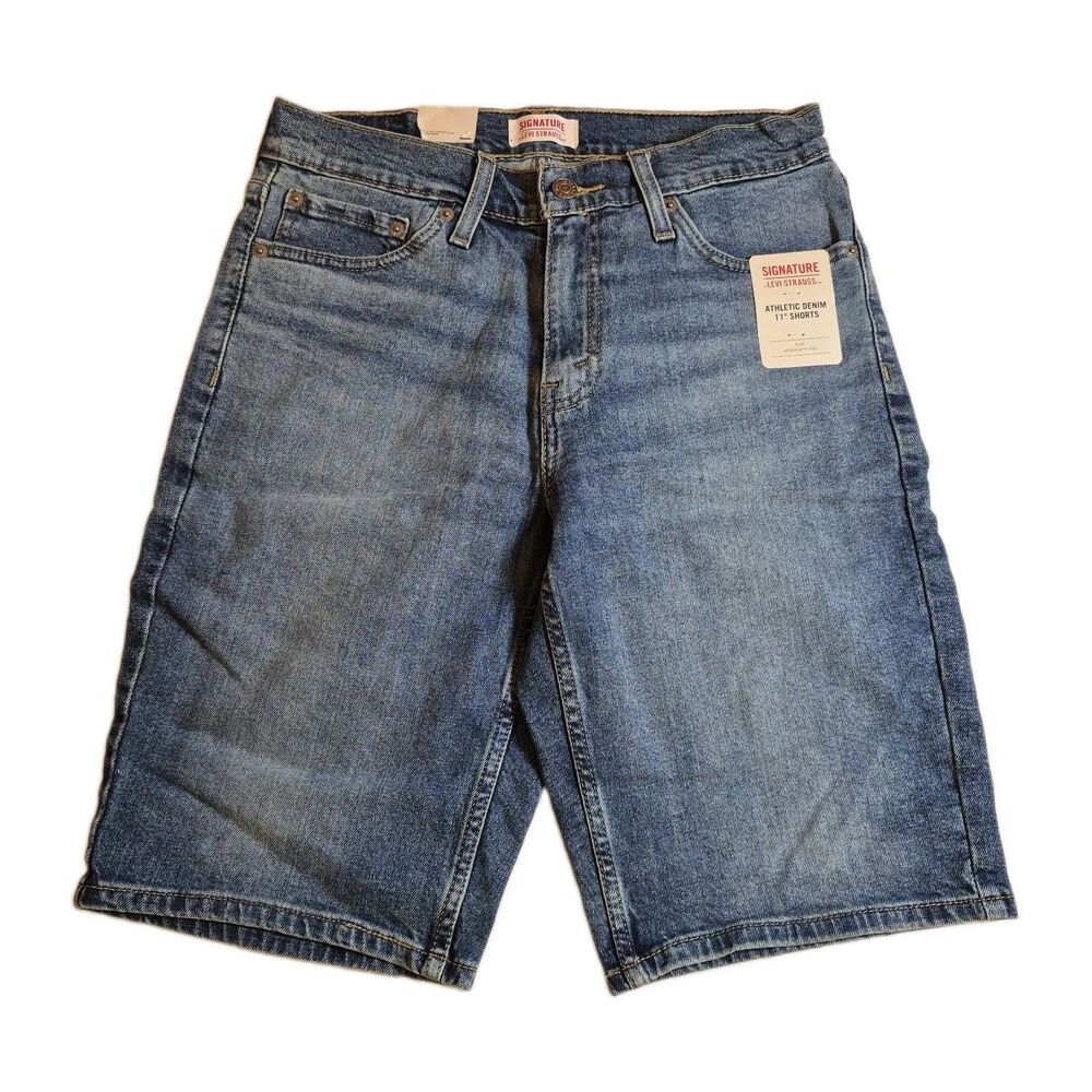 Signature By Levi's Women's Athletic Denim Shorts Size 28 Blue 11" Inseam